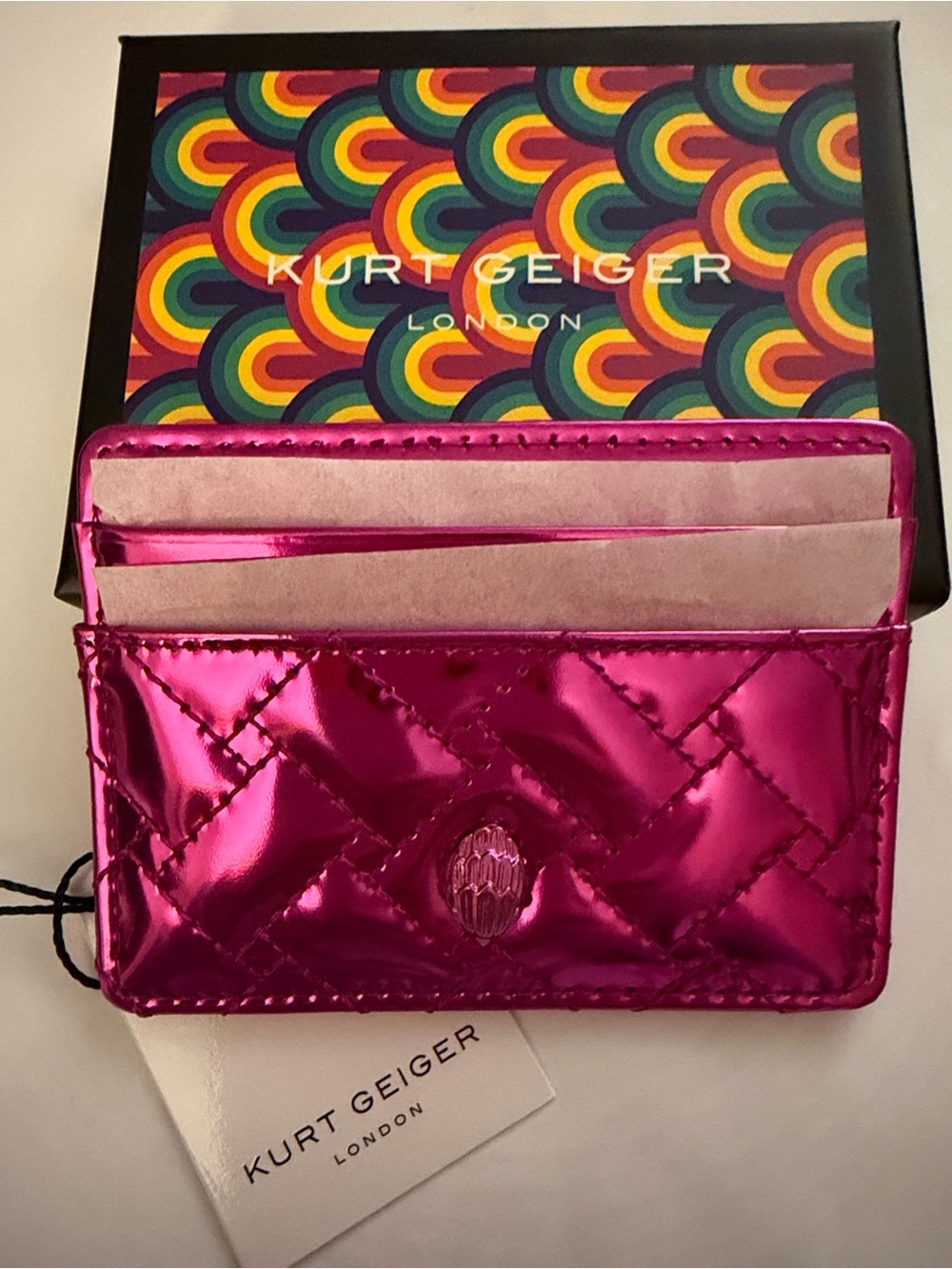 Kurt Geiger Metallic Pink Quilted Card Holder NWT